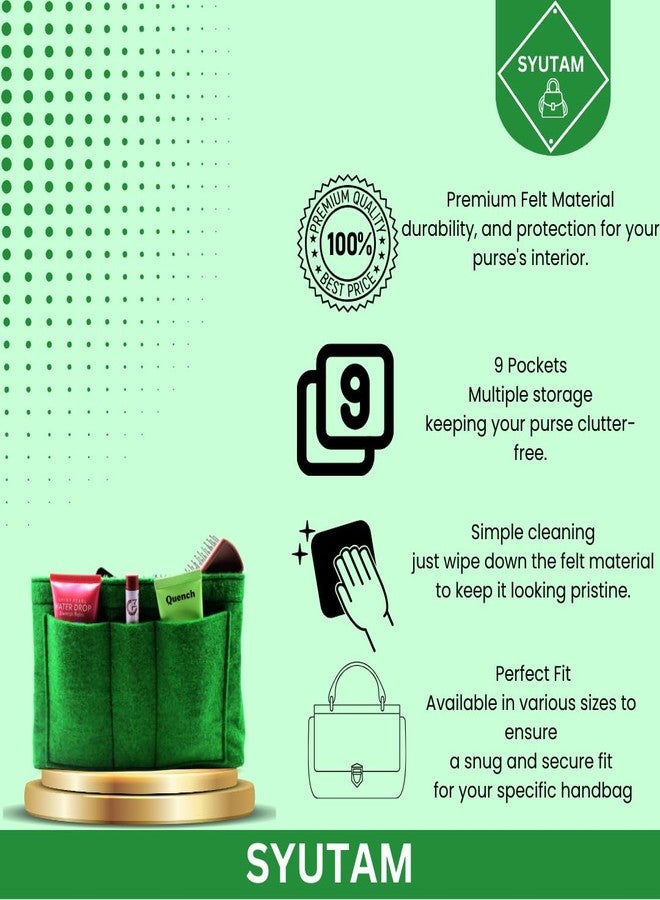 SYUTAM Women Felt Purse Organizer Insert for Ladies Handbag, Tote, Hobo Bag Storage & Purse Divider, Multiple Storage Compartment - Green(13.8x3.35x5.9) inch (Slender L) - Image 4